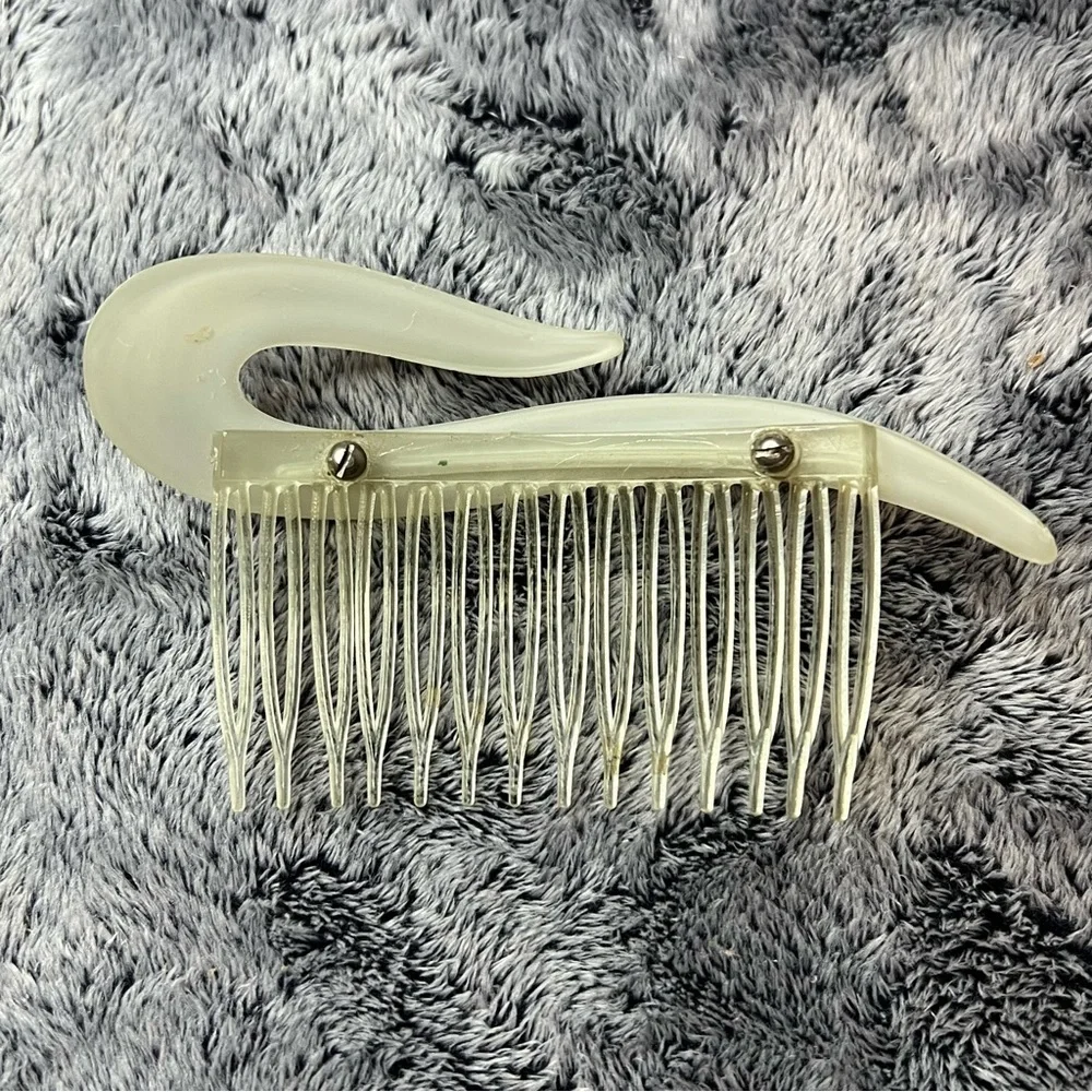 Vintage Swan Like Iridescent Plastic Prong Set Rhinestone Hair Comb